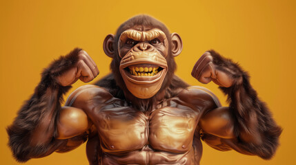 humanoid ape athlete shows off his muscles