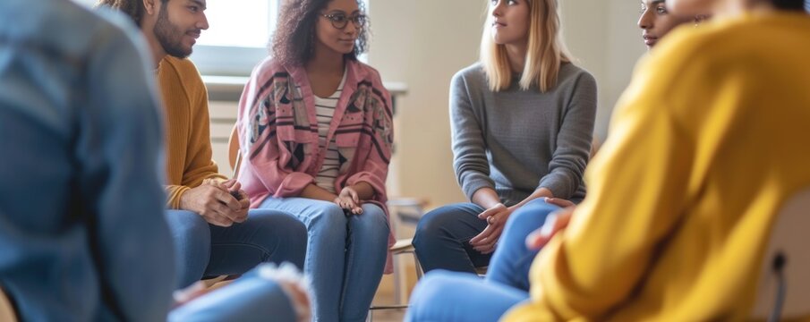 People therapy session concept. group of people talks about addictions