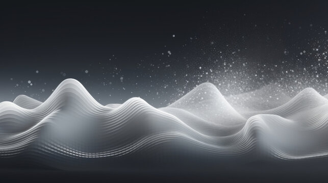 Abstract white particle background. Flow wave with dot landscape. Digital data structure. Ideal for backgrounds or abstract designs.