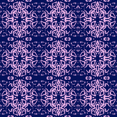Blue and white watercolor ornament painted with watercolor on paper.