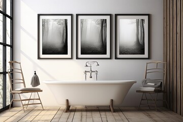 Industrial Minimalist Bathroom: Vintage Steel Frame Wall Art Inspiration