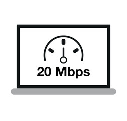 20 Mbps connection. Computer screen design with internet speed and data download
