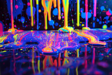 neon glow uv blacklight wet dripping paint - obrazy, fototapety, plakaty