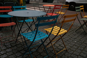 Colorful folding chairs outside in Ghent
