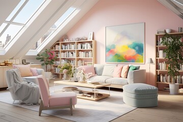 Pastel Perfection: Elegant Living Room Decor in Bright Loft Apartment