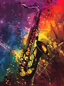 Jazzige Impressionen: Illustration mit Saxophon für Flyer- und Plakatdesigns