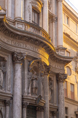 San Carlo alle Quattro Fontane with golden glow at sunset, Rome, Italy