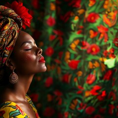 Schönes afroamerikanisches Fashion Gesicht mit Turban Nahaufnahme, ai generativ