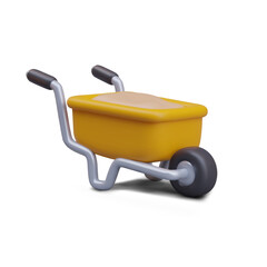 Yellow construction wheelbarrow with sand. Realistic vector illustration