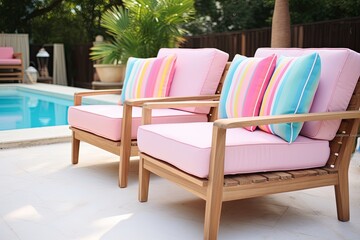 Mid-century Modern Patio Inspiration: Pastel Cushions Lounge Chair Oasis
