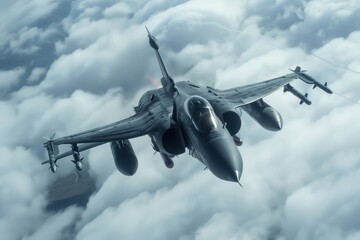 Guardian of the Skies - Fighter Jet Patrols Amongst the Clouds, Armed and Ready