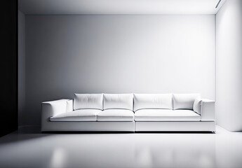 Symmetrical minimalistic interior with a white sofa - 746471413