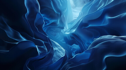 Blue abstract background with soft smooth waves. Designer background with important motifs. Blue rock gorge.