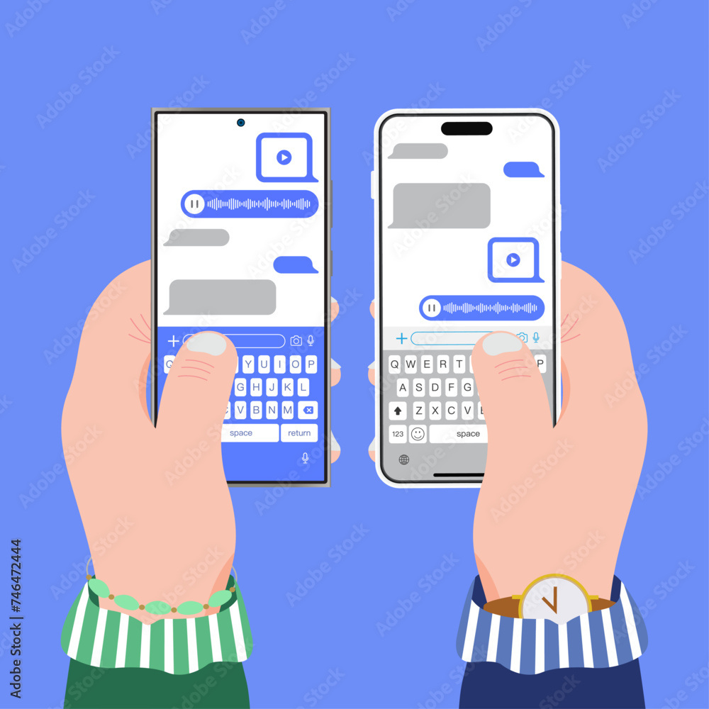 Poster hands holding smartphone with social messenger. mobile smartphone with sms concept. message sender a