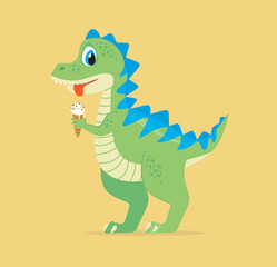 Cute dinosaur character eating ice cream