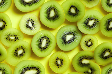 seamless pattern with green kiwi slices on yellow background
