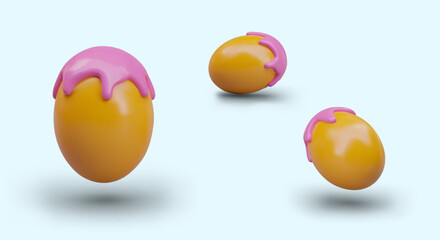 Yellow egg with pink topping. Traditional spring sweets for Easter