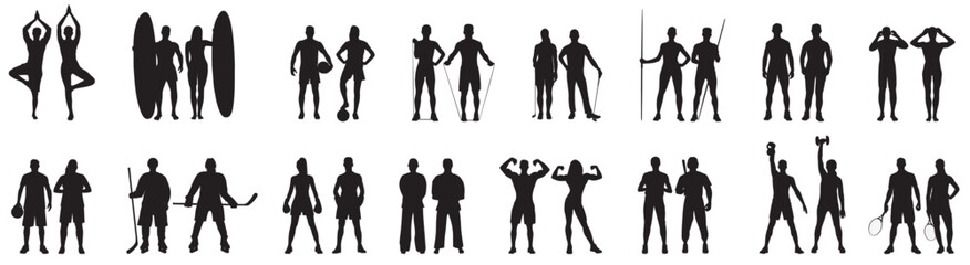 silhouette of various fitness people. set of various sportsperson, athletes and fitness people. 