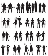 silhouette of various fitness people. set of various sportsperson, athletes and fitness people. 