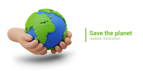 Vector concept of saving planet. Care for environment. Hands hold globe