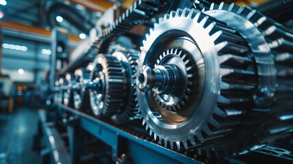 Engine gear wheels on an industrial background.