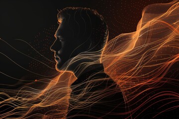A businessman, in the style of digital wavy lines, modern technology.