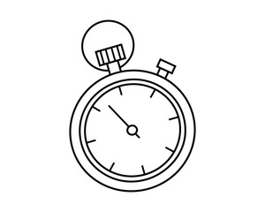 Hand drawn cute illustration of outline timer clock. Flat vector vintage time measurement device in line art doodle style. Stopwatch sticker, icon. Deadline, limited in time. Isolated.