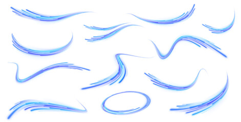 Set of neon speed lines on transparent background PNG. Big data traffic visualization, dynamic high speed data streaming traffic.	