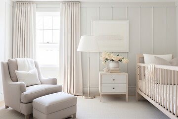 Coastal Touch: Muted Pastel Nursery Designs with White Crib