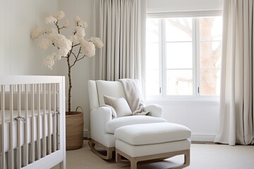 Coastal Serenity: Muted Pastel Nursery Designs with White Crib Touch