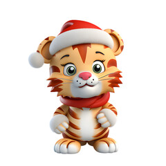 3d christmas tiger character isolated on white background