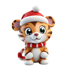 3d christmas tiger character isolated on white background