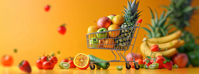 Fototapeta na wymiar Colorful Grocery Shopping Delight with Fresh Fruits and Vegetables