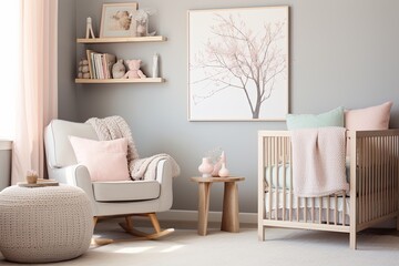 Muted Pastel Nursery Designs: Serene Space with Twig Decor Accents