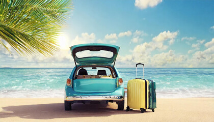3D Render of Green Vehicle Packed for Summer Vacation