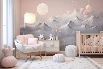 Fototapeta na wymiar Muted Pastel Baby Serene: Elegant Wall Art Designs for Nursery Spaces