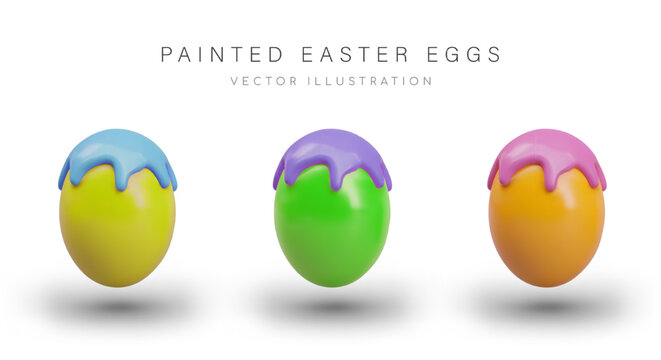 Painted Easter eggs. Set of vector realistic elements of different colors