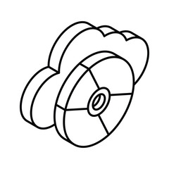 Compact disc with cloud, an isometric icon of online storage, cloud storage