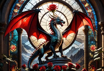 Obraz premium red dragon on a stained glass window