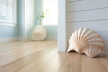 Seashell Soap Dish on Wooden Plank Floors: Nautical Bathroom Interiors