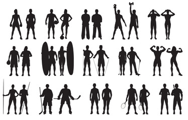 silhouette of various athletes. Sportsperson, fitness people. 