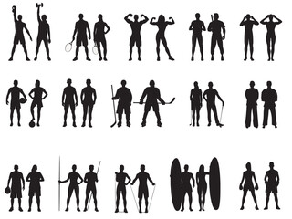 silhouette of various athletes. Sportsperson, fitness people. 