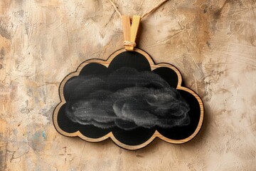 Blackboard in the shape of a cloud, concept of creativity, learning, beige background.