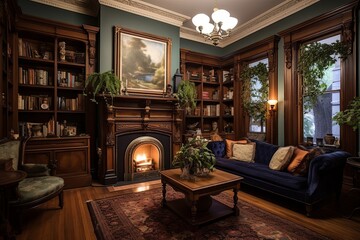 Neo-Victorian Rustic Living Room Decors: Stucco Walls, Cozy Fireplaces