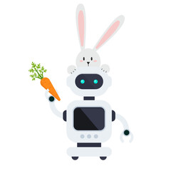 Easter Poster of rabbit with Chatbot holding carrot - 746476885