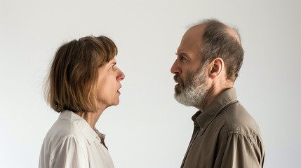 Dynamic Couple Dispute - High-Contrast Relationship Drama on White Background