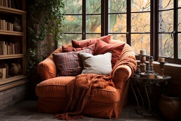 Fototapeta premium Terracotta Armchair: Old World Charm Bedroom Reading Nook