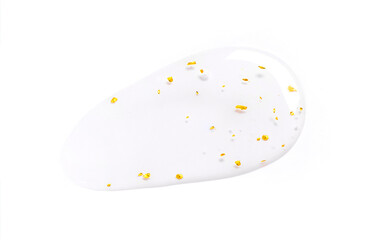 serum gel essence texture with gold closeup on white background