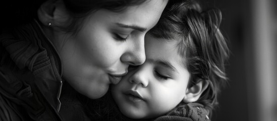 Mother kissing her son's cheek, Mother's Day concept.