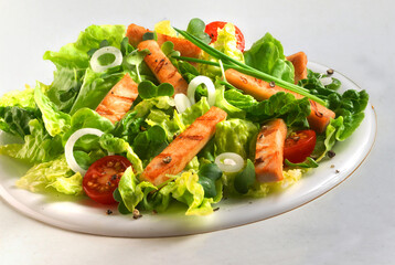 Hühnerfleisch in Streifen, Salat, Zwiebel, Geflügel, Tellergericht, 